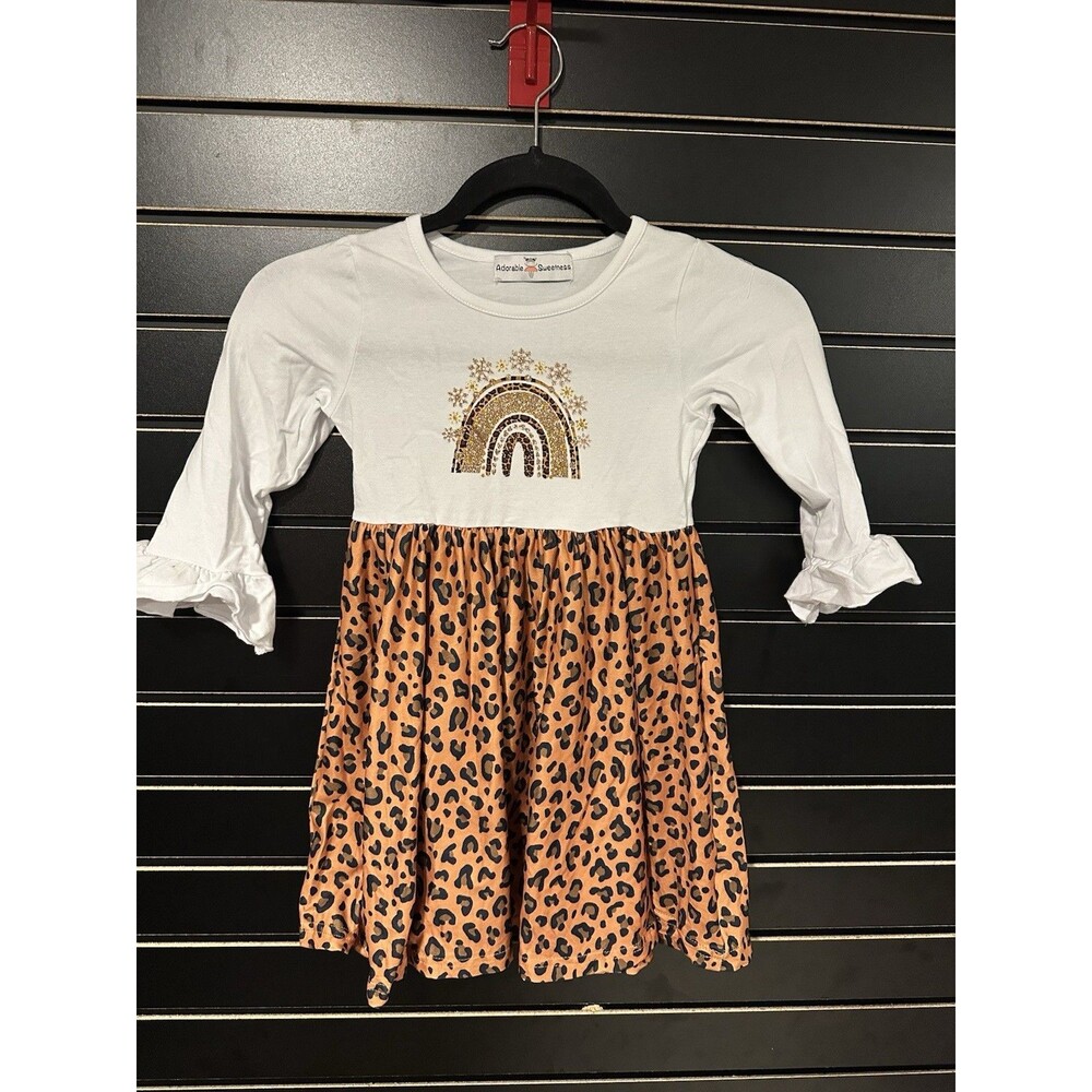 Adorable Sweetness Girl Ruffle Dress Animal Print Sparkle Snowflake Rainbow Sz 5